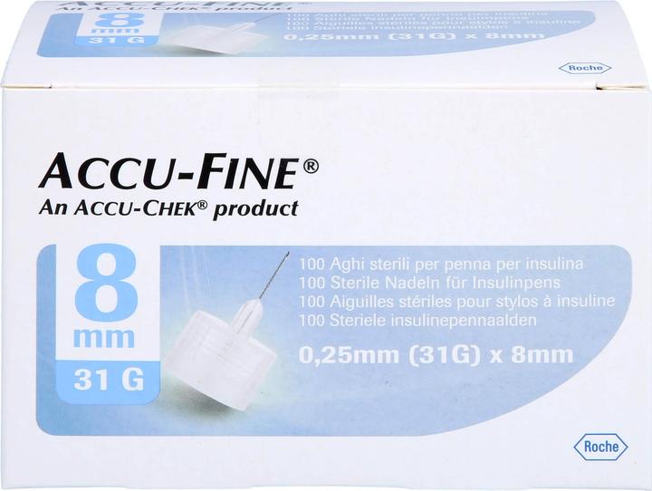 Actual product image Roche ACCU-FINE Sterile needles for insulin pens 8 mm, 100 pcs KAN (Insulin injections)