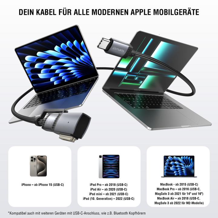 Image du produit 4smarts MagSafe 3 Adapter + USB-C Kabel (2 m, USB 3.2 Gen 1, 100 W)