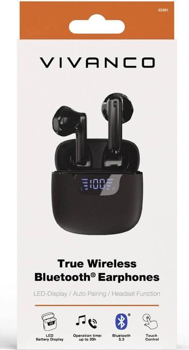 Produktbild Vivanco TWS Bluetooth Kophoerer mit LED-Display Case, schwarz (20 h, Kabelgebunden)