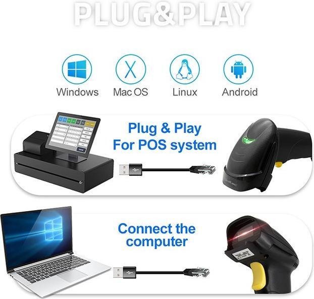 Image du produit Qoltec 1D Laser Barcode Scanner | USB | Black (Codes à barres 1D)