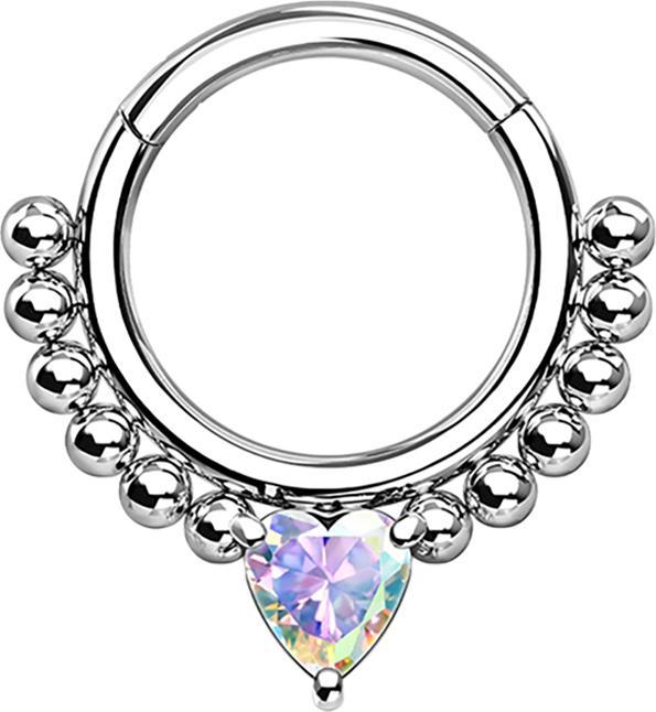 Produktbild Star Piercing Micro Segmentring klappbar silber Kugeln und Herzkistall multicolor (ohne Messing, Chirurgenstahl 316L)