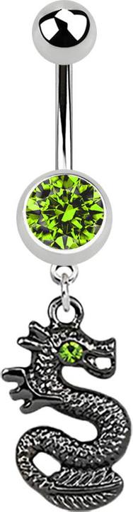 Produktbild Star Piercing Banane silber mit Anhänger schwarzer Drachen hellgrün (Chirurgenstahl 316L)
