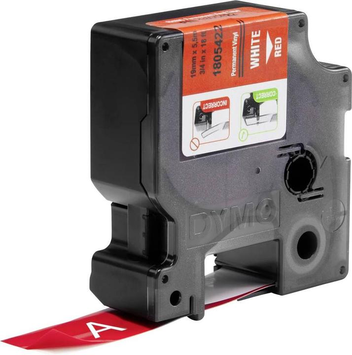 Dymo Rhino 19mm weiß auf rot Vinyl (1.90 cm, Rot)