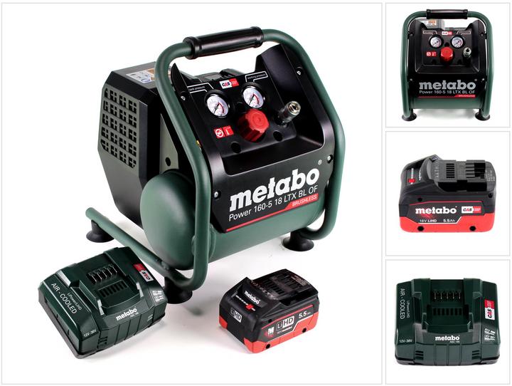 Produktbild Metabo Power 160-5 18 LTX BL OF Akku Kompressor 18 V 8,0 bar Brushless + 1x LiHD Akkupack 5,5 Ah + (8 Bar, 5 l)