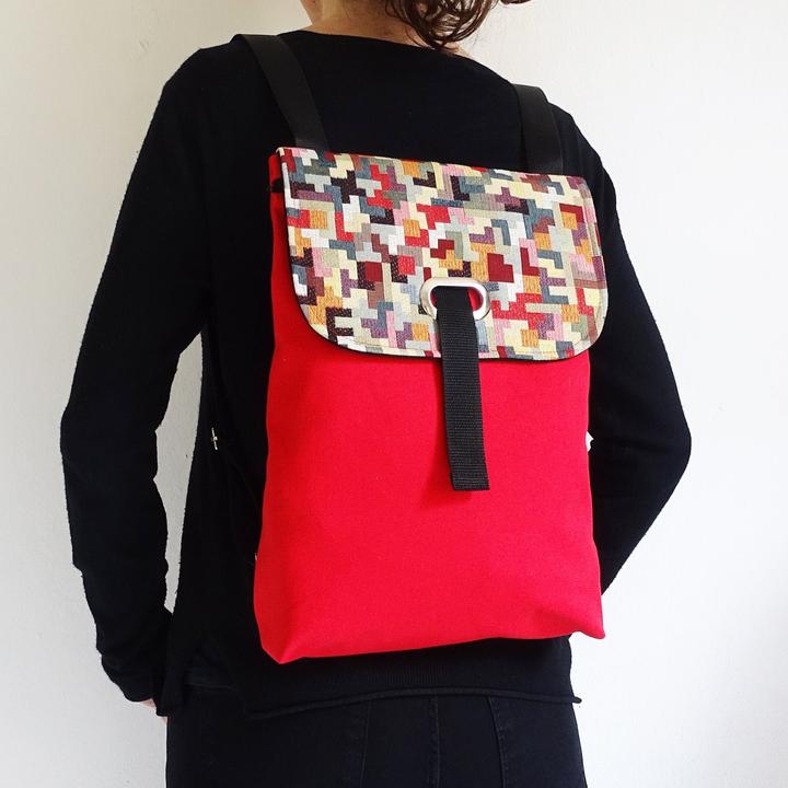 Immagine prodotto Only-Bags.Store Zaino in tela di cotone rossa con zip e scomparto sicuro, zaino LapTop