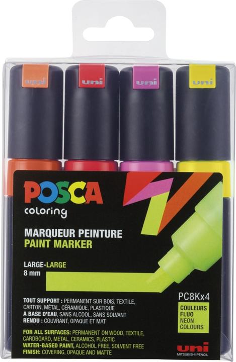 Actual product image Posca PC-8K brand, set of 4 (Orange, Red, Violet, Yellow, 8 mm, 4 x)