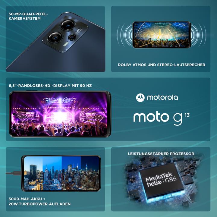 Image du produit Motorola Moto G13 (128 Go, Tapis charbon de bois, 6.50", Double SIM, 50 Mpx, 4G)