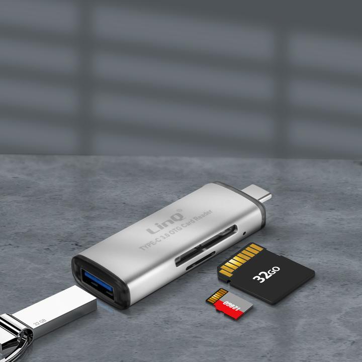 Actual product image LinQ SD / micro SD card reader USB-C port, OTG function, - grey (USB-C)