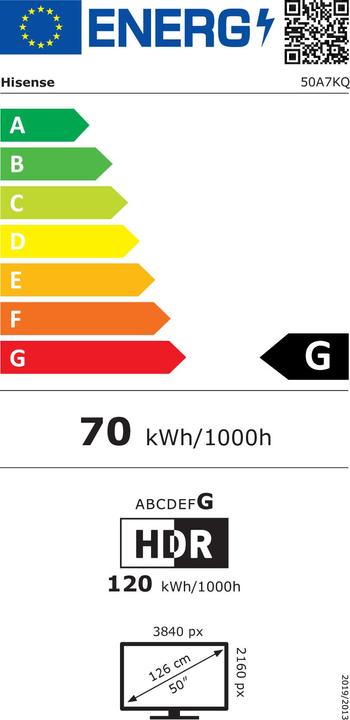 Energie-Label Hisense TV 50A7KQ (50", A7K, QLED, 4K, 2023)