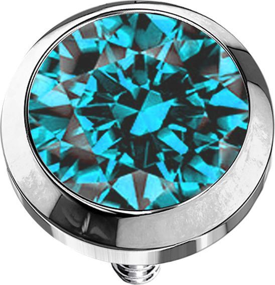 Star Piercing Dermal Anchor silber mit Kristall aqua (Titan G23, ohne Messing)