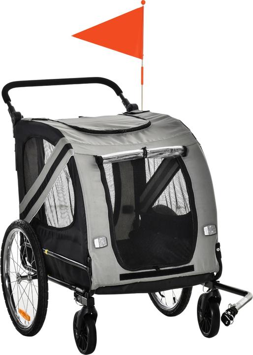 Produktbild PawHut 2-in-1 Hundewagen und Anhänger mit Luftpumpe und roter Fahne
