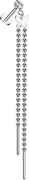 Produktbild Star Piercing Micro Labret Innengewinde silber Kristall silber gefasst Anhänger Schmetterling Kugelkette (Chirurgenstahl 316L)