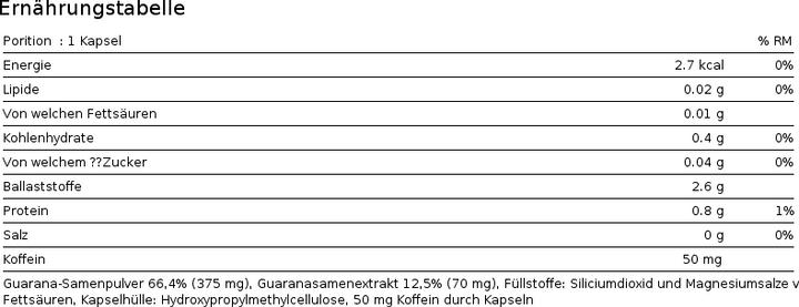 Nährwerte und Zutaten Phytopharma Guarana (1 Stück, Kapseln, 90 g)