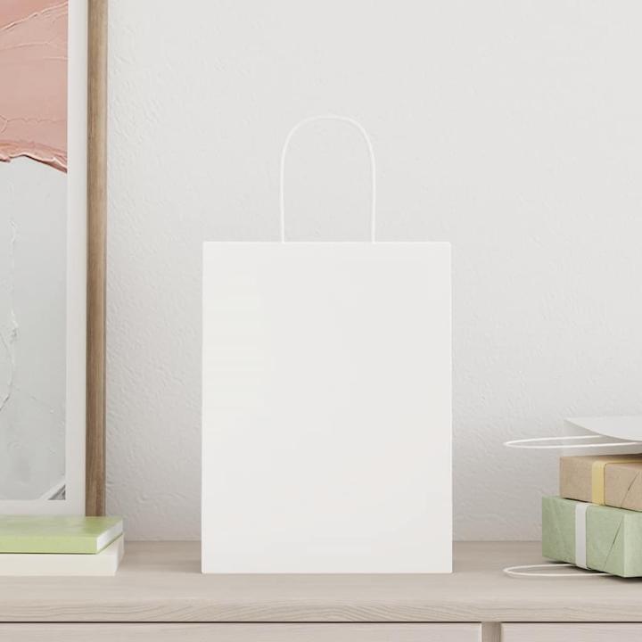 Produktbild VidaXL Kraftpapiertüten 250 Stk. mit Henkel Weiss 22x11x28 cm Papiertüte (Geschenktüte, 250 x)
