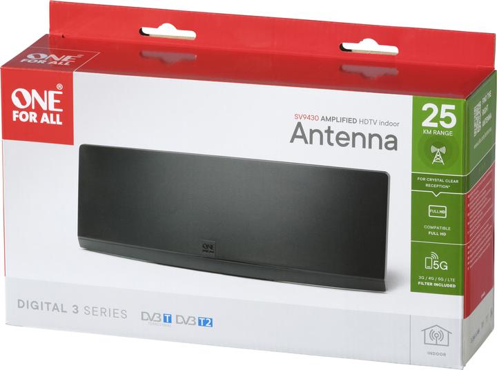 Image du produit One for All Antenne courbe amplifiée pour l'intérieur EU (Antenne plate, 45 dB, DVB-T / -T2)