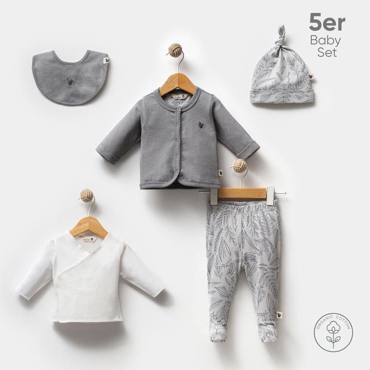 TotsTale Premium 5-teiliges Babyset aus Bio-Baumwolle – für Neugeborene – Hose, Mütze, Body u.m. (50, 56, 62, 68)