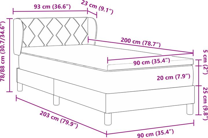 Produktbild VidaXL Boxspringbett mit Matratze Dunkelgrau 90x200 cm Samt (90 x 200 cm)