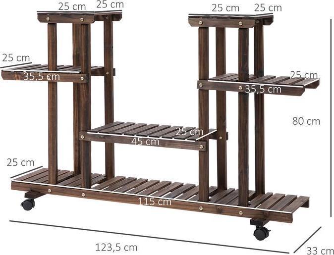Image du produit Swisshandel24 Etagère à plantes, étagère à fleurs à quatre niveaux, escalier à fleurs, bois massif, carbonisé