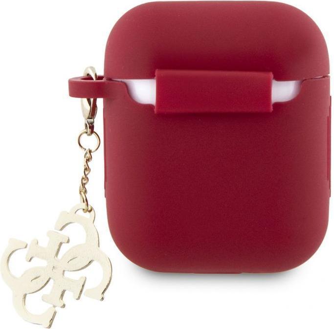 Actual product image Guess Airpods 1/2 Case Silicone Classic Logo Gold With 4G Charm (Headphone bag)