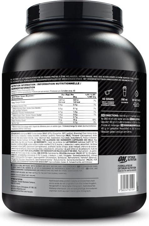 Nährwerte und Zutaten Optimum Nutrition HydroWhey (Super strawberry, 1 Stk., 1600 g)