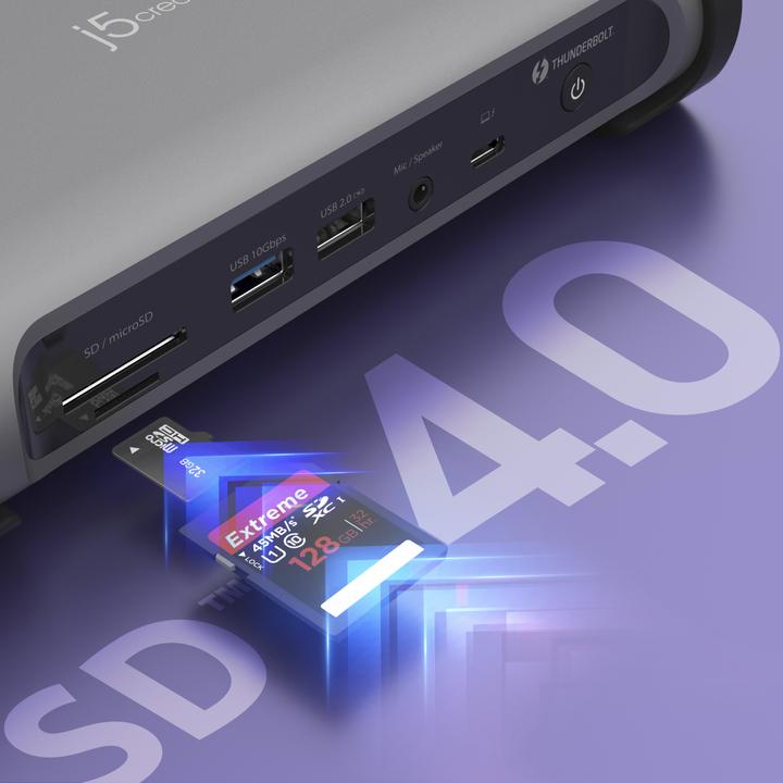 Actual product image j5Create JTD568 Thunderbolt™ 4 Quad Display Docking Station-UK, Black, Wired, Thunderbolt 4, 98 W, 1 (Thunderbolt, 4 Ports)