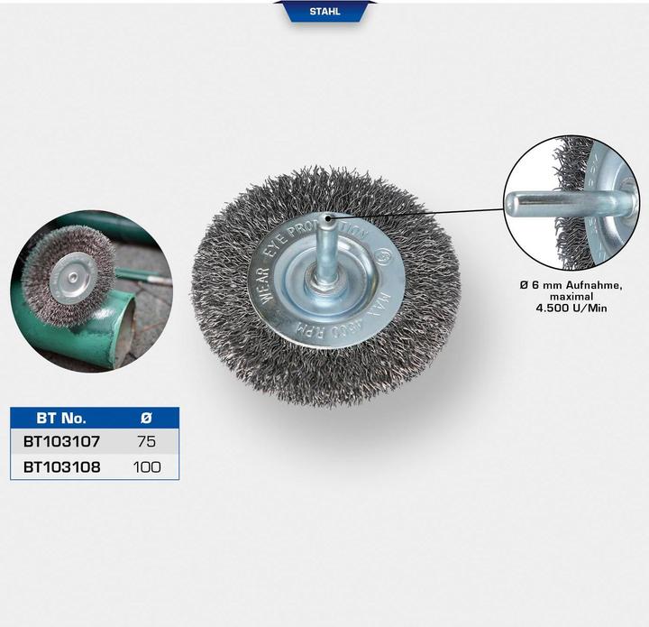 Image du produit Brilliant Tools Brosse circulaire, Ø 75 mm avec embout de 6,0 mm