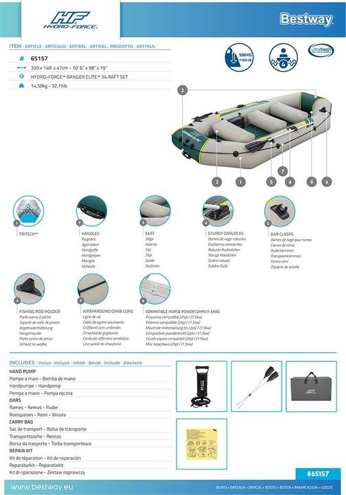 Immagine prodotto Bestway Set Gommone Ranger Elilte X4 (320 cm, 4 pers.)
