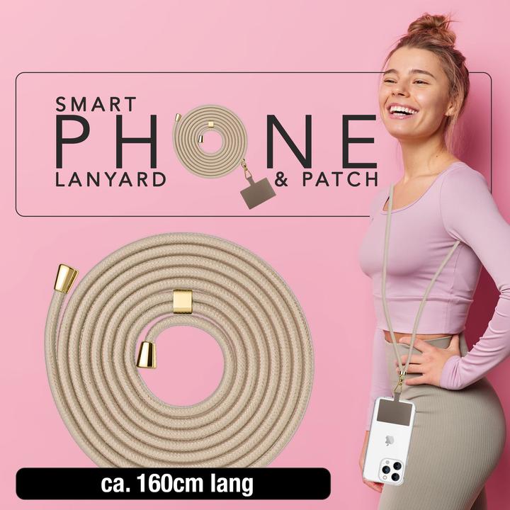 Produktbild Nalia Handyband + Pad für Hülle zum Umhängen, Karabinerhaken Anhänger aus Metall (gold)
