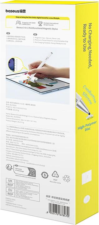 Actual product image Baseus Smooth Writing III magnetic stylus 3in1 (white)