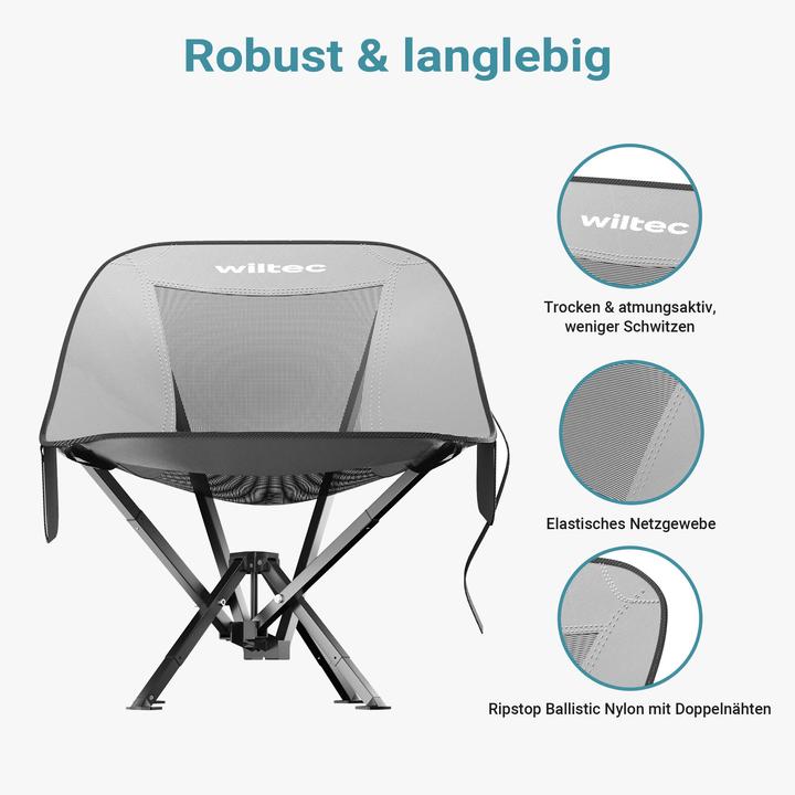 Image du produit Wiltec Chaise pliable de camping, Chaise de pêche, Fauteuil pliant compact 100 kg max. Gris Noir
