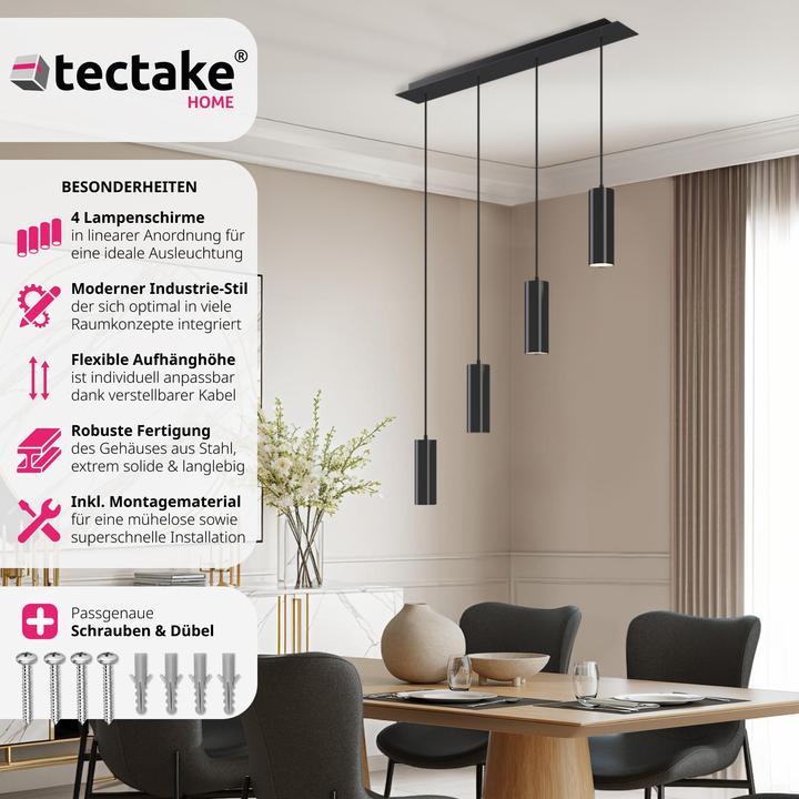 Image du produit tectake Plafonnier Lumea, 4 lampes, câbles réglables en longueur (GU10)