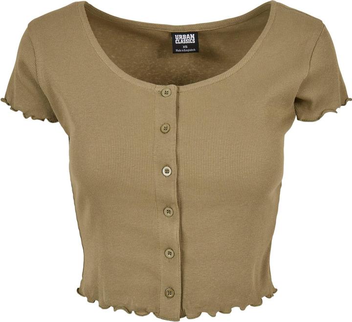Urban Classics Ladies Cropped Button Up Rib Tee - 12114
