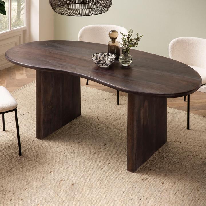 Produktbild FineBuy Esszimmertisch Esstisch 180 cm Holz Dunkelbraun Küchentisch Nierenform (180 x 90 x 75 cm)
