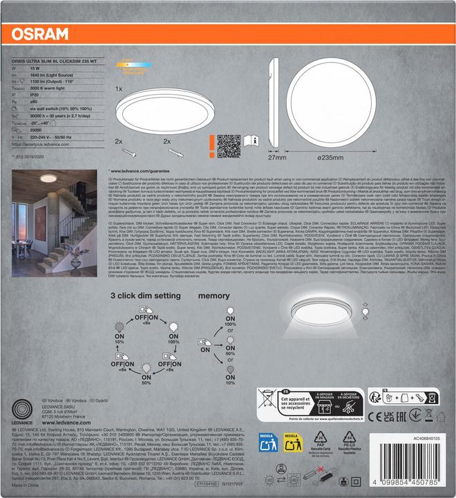 Actual product image Osram ORBIS ULTRA SLIM CLICK DIM Click-Dim 235mm White15W (1100 lm)