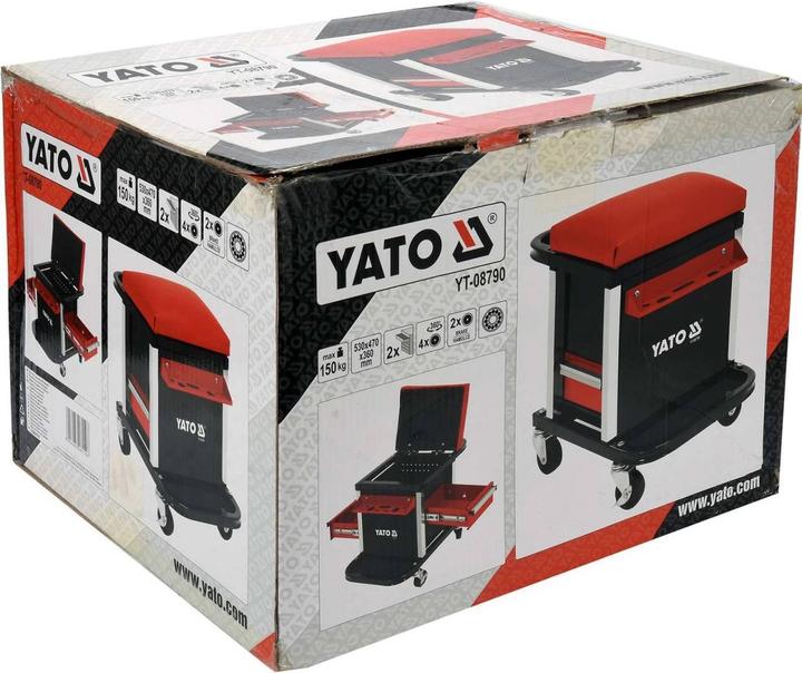 Immagine prodotto Yato Sgabello professionale per officina con 2 cassetti, vano portaoggetti e ripiano, ruotabile a 360°
