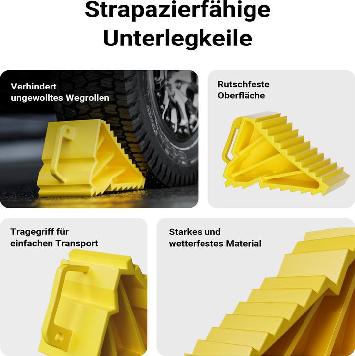 Produktbild Wiltec 2x Unterlegkeile 166x75x94mm Bremskeil 2t Anhänger Wohnmobil Hemmschuh