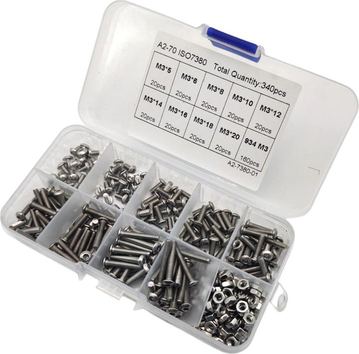 Actual product image Purecrea M3 screw assortment 340pcs stainless steel Inox