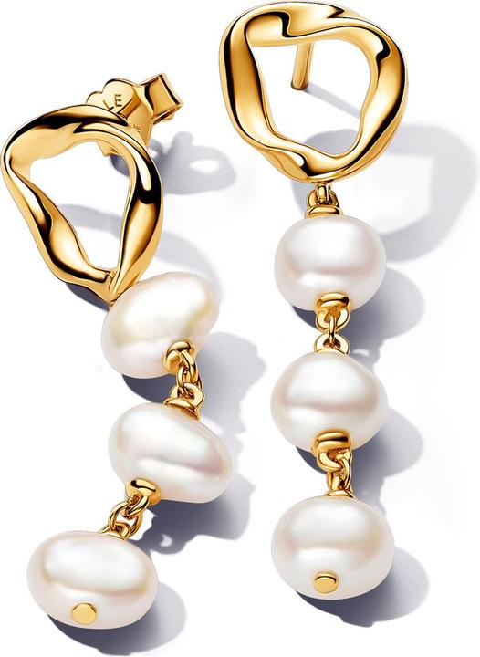 Actual product image Pandora Organic Shaped Circle & Baroque Treated Freshwater Cultured Pearl Earrings (Metal, Gold plated)