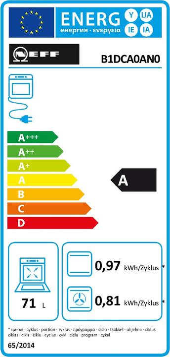 Label énergétique Neff Kit four intégré, B1DCA0AN0 + T16SBN1L0, BX16