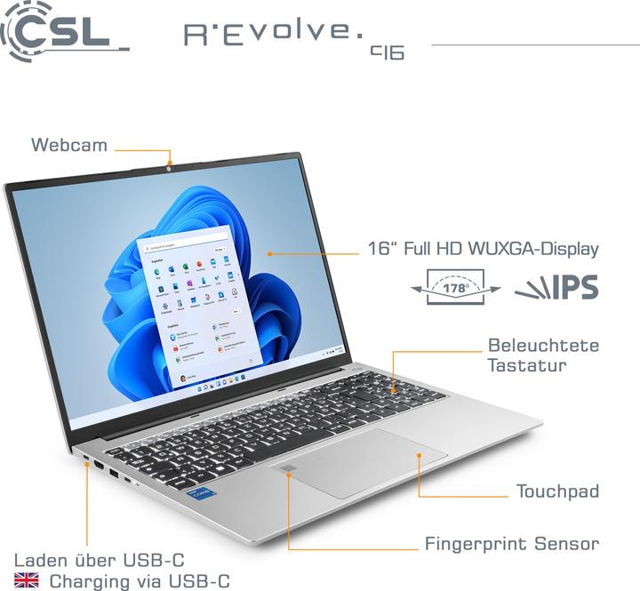 Image du produit CSL Notebook R'Evolve C16 / 32Go / 2000Go / Windows 11 Home (16", Intel Core i5-1235U, 32 Go, 2000 Go, DE)