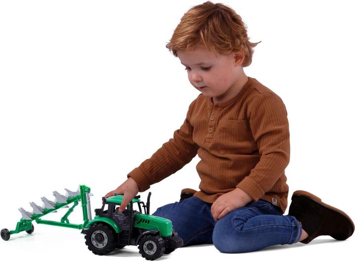 Actual product image Polesie Cavallino tractor with green plough, scale 1:32