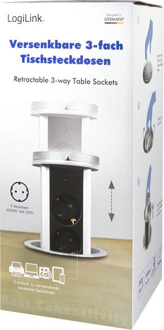 Actual product image LogiLink Pop-Up power strip (3 x, CEE 7/3, 1.80 m)