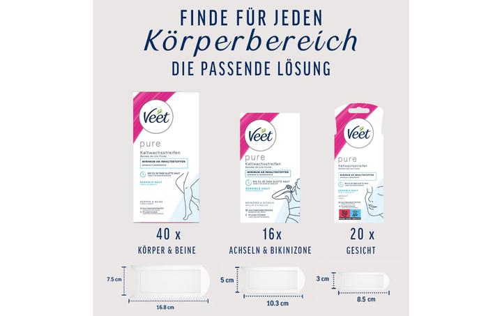 Etichetta energetica Veet La cera fredda spoglia la pelle sensibile del viso (20 x, 29 g)