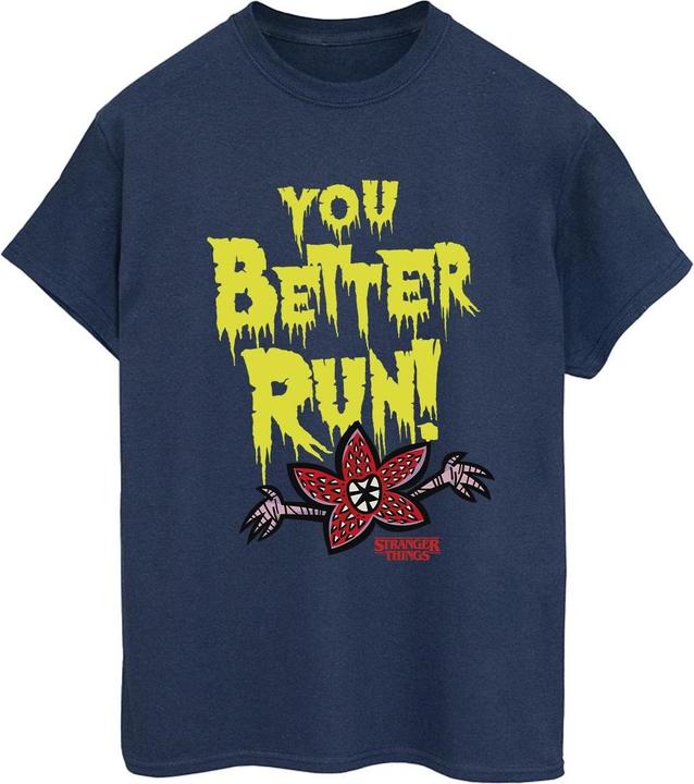 Actual product image Netflix Womens/Ladies Stranger Things You Better Run Cotton Boyfriend T-Shirt (5XL)