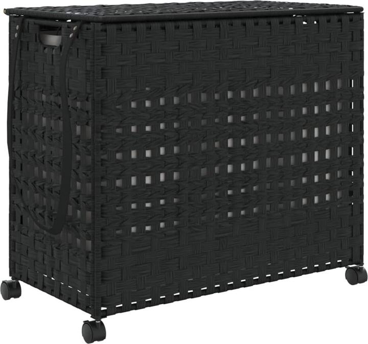 Actual product image VidaXL Laundry basket with castors Black 66x35x60 cm Rattan,colour