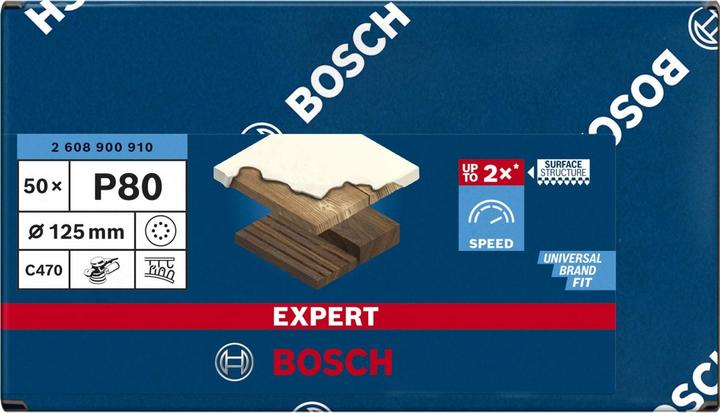 Image du produit Bosch Professional Zubehör EXPERT C470 Papier abrasif à 8 trous pour ponceuse excentrique, 125 mm, G 80, 50 pcs. (80)