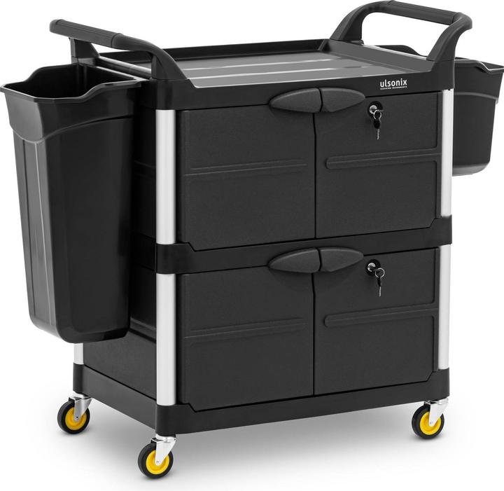 Produktbild Ulsonix Reinigungswagen abschliessbar 150 kg 3 Ablagen universeller Putzwagen Hotelwagen (1 Stk.)