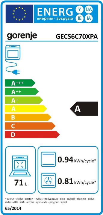Label énergétique Gorenje Cuisinière Gore GECS 6C70XP A inox