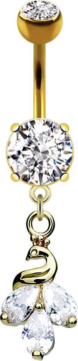 Immagine prodotto Star Piercing Banana placcata in oro 14k con due sfere di cristallo in argento con ciondolo a forma di pavone (Acciaio chirurgico 316L, Ottone)
