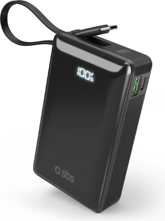 Produktbild SBS Powerbank 20.000mAh 20W PD LCD USB-C Kabel schwarz (20000 mAh, 20 W)
